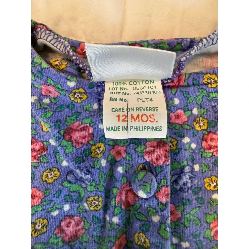 Excellent Condition Rare Vintage Baby B'gosh Floral Long-Sleeve Romper 12 Months